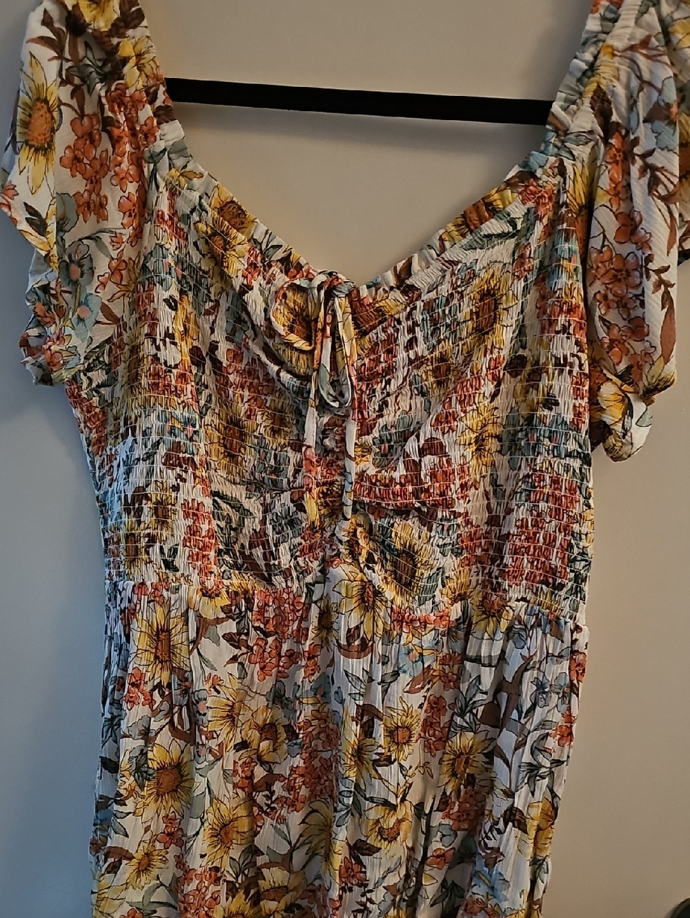 Maurices Yellow Multi Floral Smocked Tunic Top